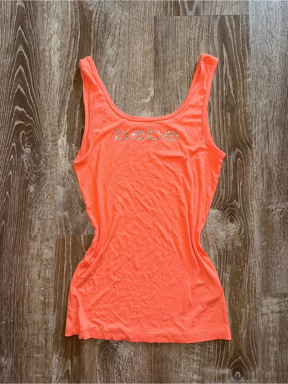vintage y2k bebe Coral-Orange Embellished Logo Tank Top